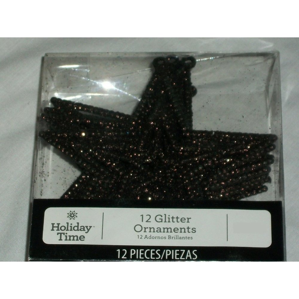 12 Chocolate Brown Star Glitter Ornament Christmas Tree Holiday Wedding Decor